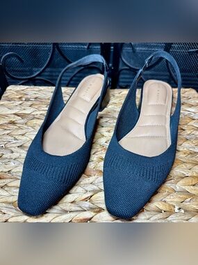 Kelly & Katie Black Knit Slingback Block Heels